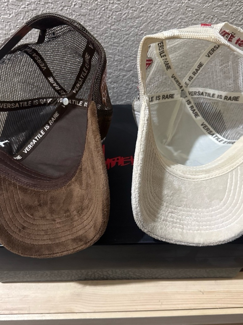 VRARE Embroidered Suede Trucker Cap - Brown and Cream - Picture 2 of 2